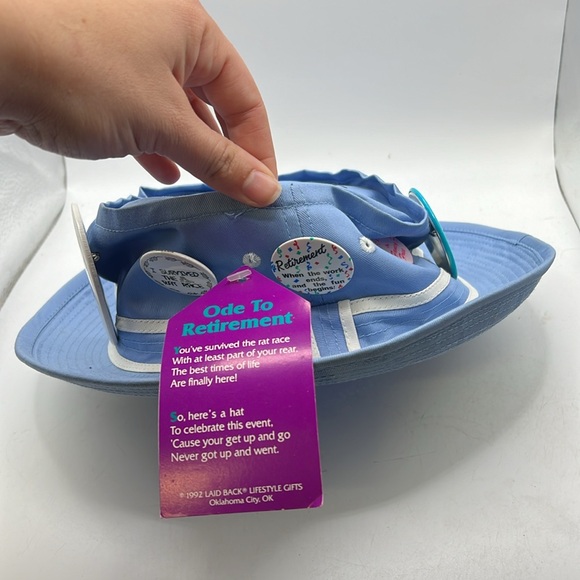 Vtg 1992 Laid Back Retirement Bucket Hat Gag Gift Blue Buttons Retired Rehired - Picture 4 of 9